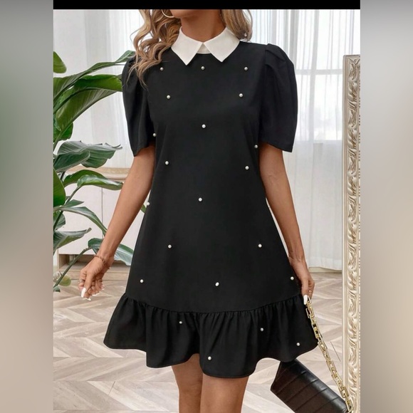SHEIN Dresses & Skirts - SHEIN Black Midi Dress with White Collar